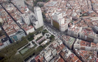 Vista aérea de la plaza de España de Madrid.