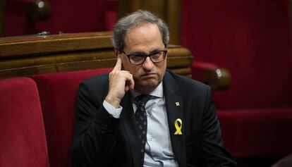 El presidente Quim Torra en el Parlamento , el pasado 6 de agosto.