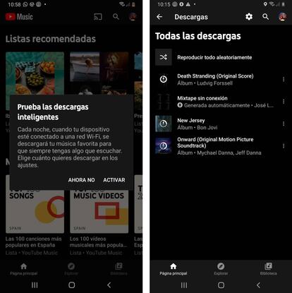 Descargas inteligentes de YouTube Music.