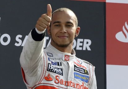Hamilton, en el podio del GP de Italia.