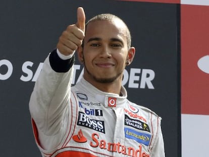 Hamilton, en el podio del GP de Italia.