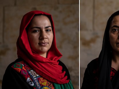 Khadija Amin (izquierda), periodista, y Massouda Kohistani, activista de derechos humanos, refugiadas afganas en la ciudad española donde han sido acogidas, el pasado jueves.