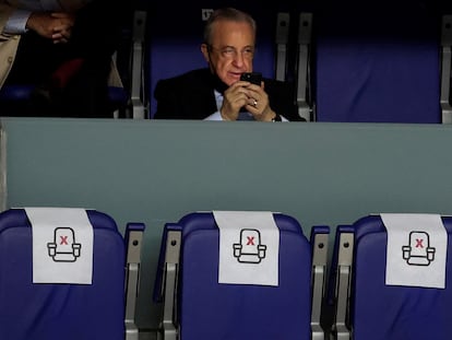 Florentino Pérez, en un partido de baloncesto en Madrid en mayo.