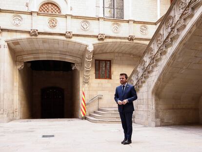 El presidente de la Generalitat, Pere Aragonès, espera a las autoridades para inaugurar la Cumbre para la Macrorregión Mediterránea, este viernes en Barcelona.