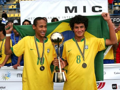 Neymar e Philippe Coutinho na Copa Internacional do Mediterrâneo em 2008.