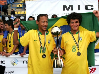 Neymar e Philippe Coutinho na Copa Internacional do Mediterrâneo em 2008.