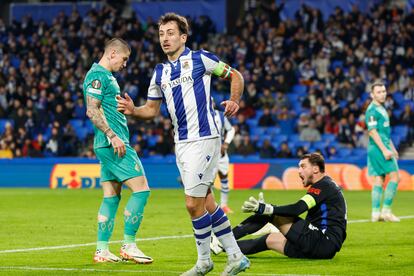 Mikel Oyarzabal celebra el tercer gol de la Real Sociedad ante el Dinamo de Kiev.