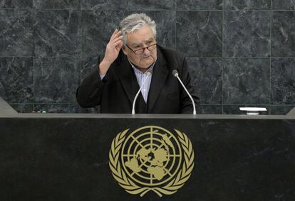 El presidente uruguayo José Mujica se dirige a la Asamblea General de la ONU, el 24 de septiembre de 2013, en la ciudad de Nueva York (EE UU).