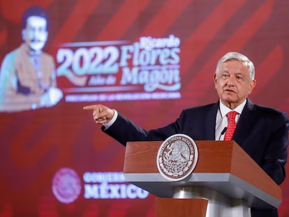 The President of Mexico, Andrés Manuel López Obrador, during his morning conference on November 30, 2022.