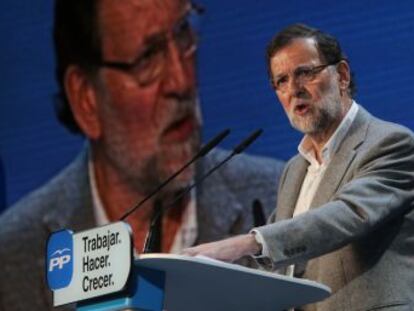 El president del Partit Popular, Mariano Rajoy, aquest dissabte, a la convenció autònomica a Madrid.
