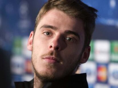 De Gea durante la rueda de prensa en el Bernabéu.