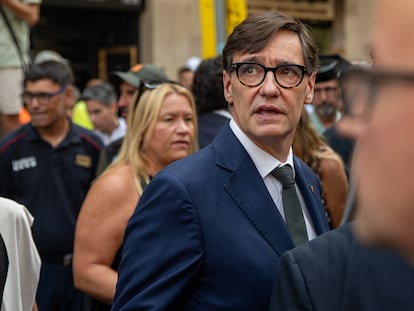Salvador Illa, durante el homenaje a las víctimas del atentado de Barcelona.