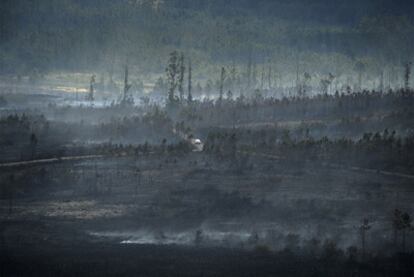 Extensión arrasada por el fuego en Negreira, en el mayor incendio registrado en lo que va de verano en Galicia.