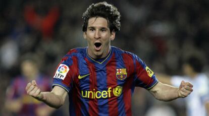 Leo Messi celebra el gol de la victoria ante el Málaga.