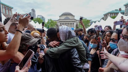 Concentración a las puertas de la biblioteca Butler, el miércoles pasado en la universidad de Columbia, en Nueva York