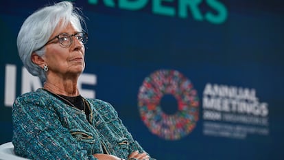 La presidenta del BCE, Christine Lagarde, durante un foro económico del FMI en Washington este es de octubre.