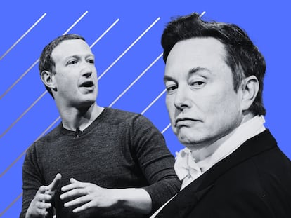 El dueño de Meta, Mark Zuckerberg, y el dueño de Twitter, Elon Musk.