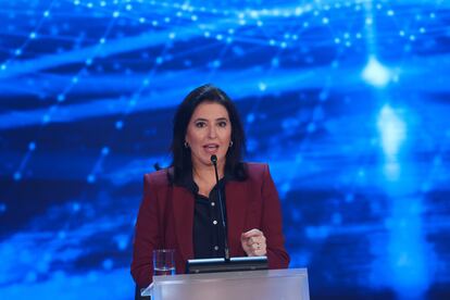 La aspirante a la presidencia brasileña Simone Tebet, durante un momento del debate.