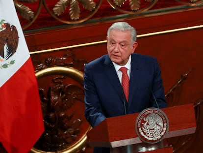 Andrés Manuel López Obrador, durante el anuncio del paquete de reformas constitucionales, en el Palacio Nacional de Ciudad de México, el 5 de febrero de 2024.