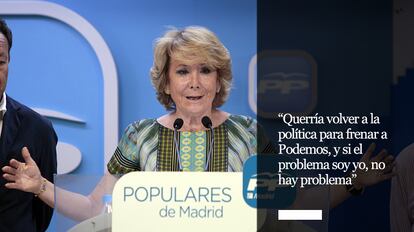 La presidenta del PP de Madrid, Esperanza Aguirre, ha comparecido este martes para valorar los resultados electorales y ofrecer un frente común a PSOE y Ciudadanos para evitar que Podemos gobierne en la capital.