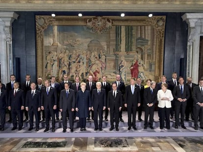 Los jefes de Estado y de Gobierno de la UE, en el 60 aniversario de los Tratados de Roma.