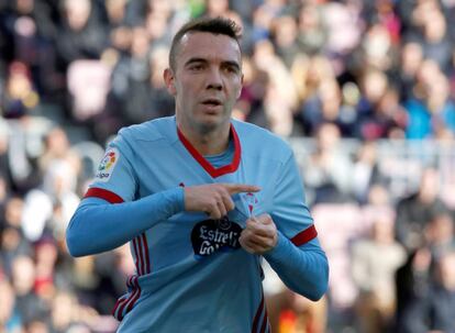 Iago Aspas celebra su gol marcado ante el Barcelona.