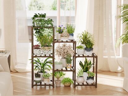 Esta es la estantería para plantas más vendida en Amazon, ideal para interiores.