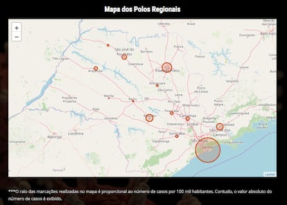 Focos de coronavírus no interior de São Paulo, pelo Laboratório de Inteligência em Saúde da Faculdade de Medicina de Ribeirão Preto.
