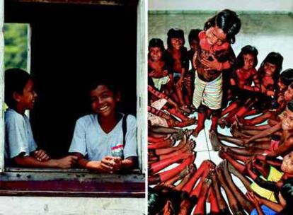 Imágenes de dos escuelas de Brasil, la de Pedro dos Santos en Purupuru (izquierda) y en Tocantins (derecha), tomadas por Carlos Díez Polanco.