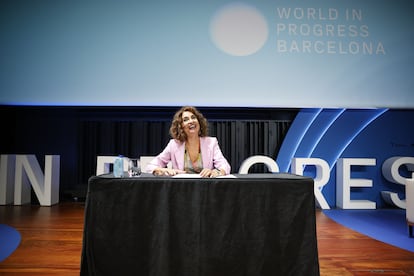 La vicepresidenta María Jesús Montero, este lunes durante el evento.