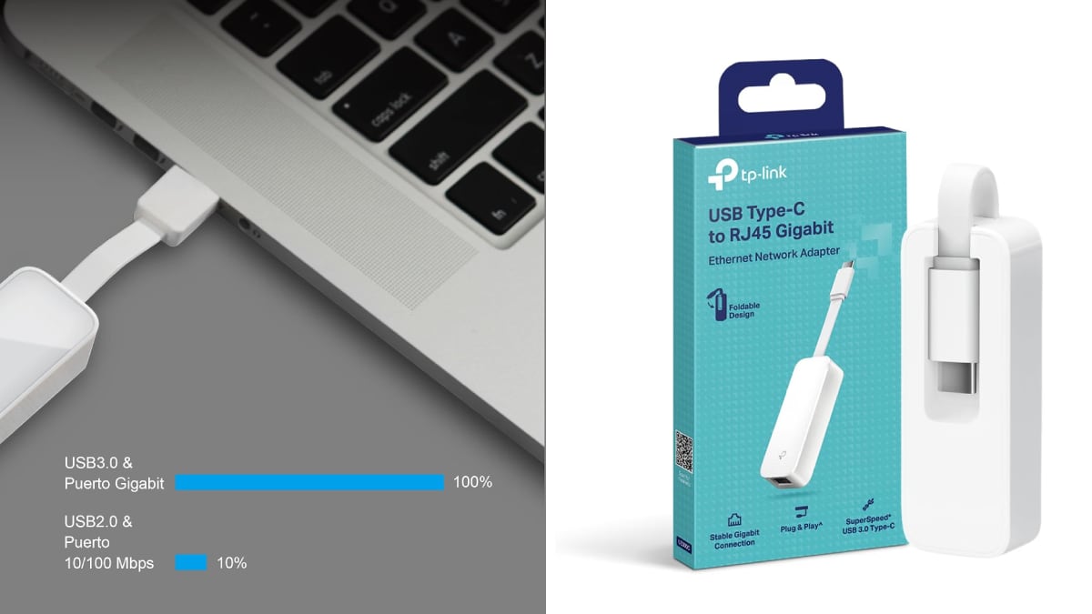 Adaptador USB-C a puerto ethernet.