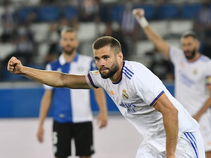 Nacho celebra su gol ante el Alavés el pasado sábado en Mendizorroza.