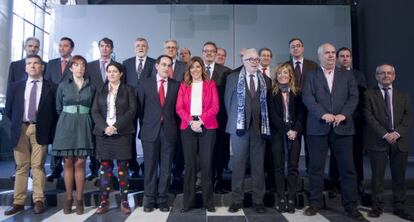 Susana Díaz, con Sánchez Maldonado, Carmen Castilla, y Francisco Carbonero (a la derecha). A la izquierda, González de Lara.
