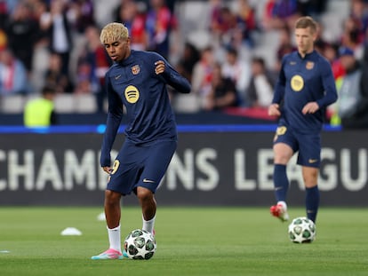 Lamine Yamal durante el entrenamiento previo al partido de ida el pasado miércoles.
