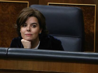 Soraya Sáenz de Santamaría, durante el debate de la moción de censura. 
