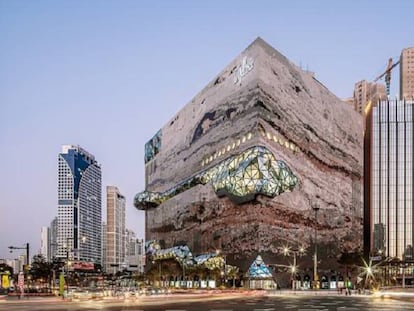 Exterior de los almacenes The Galleria diseñados por OMA en Gwanggyo (Corea del Sur).