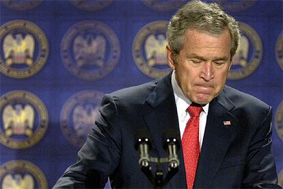 El presidente de EE UU, George W. Bush, durante un momento de su discurso, pronunciado esta tarde en Washington.