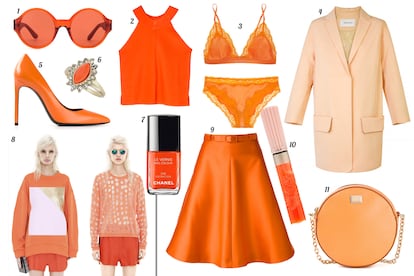 1. The Row Gafas de sol con montura de pasta transparente. 2. Zara Crop top con cuello halter. 3. Stella McCartney Conjunto de lencería de satén y encaje. 4. Bimba & Lola Abrigo oversize. 5. Saint Laurent Stiletto de piel. 6. Topshop Anillo con piedra y strass. 7. Chanel Laca de uñas “ Le Vernis - Distraction”. 8. Acne Studios. 9. Carven Falda de vuelo. 10. Paul & Joe Lip gloss. 11. Dolce & Gabbana Bandolera redonda de piel con asa de cadena.