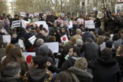 Protesta convocada por la Plataforma de Afectados por la Hipoteca (PAH) en Madrid.