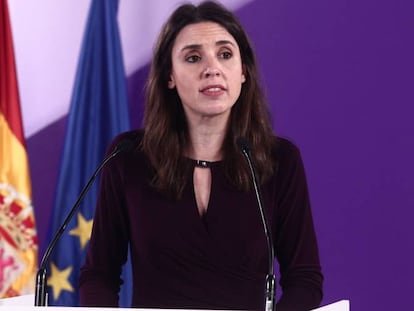 La ministra de Igualdad, Irene Montero, en el acto institucional con motivo del 8 de marzo. 