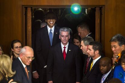 El presidente estadounidense, Barack Obama, a su llegada al Capitolio.