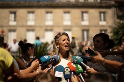 Yolanda Díaz, realiza declaraciones este domingo en la fiesta del pulpo de O Carballiño.