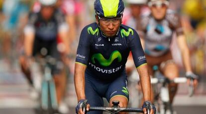 Nairo Quintana, del equipo Movistar, durante el Giro 2014.