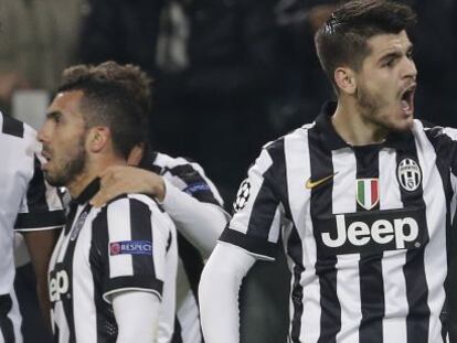 Morata celebra su gol, el del 2-1, al Borussia.