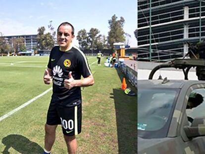 Cuauhtémoc Blanco en el entrenamiento del América, a donde llegó escoltado.