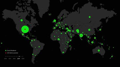 Eventos de crisis monitorizados por Google, entre 2016 y 2020.