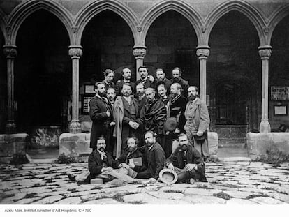 Provenzales y catalanes en Montserrat por los Juegos Florales de 1868.