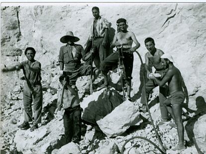 Campo de trabajo del SUT en Ulldecona (Tarragona), en 1958.