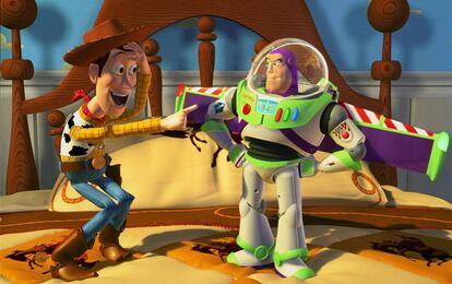 Woody y Buzz en su primer encuentro en 'Toy Story'.