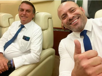 El diputado Silveira, junto al presidente Bolsonaro, en una foto publicada en su cuenta de Instagram en 2020.